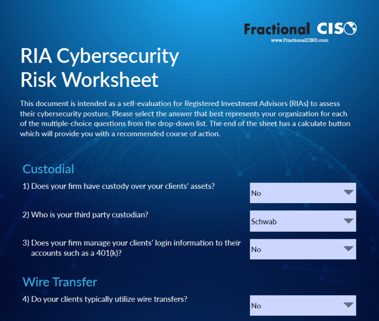 Announcing RIA Cybersecurity Risk Worksheet Fractional CISO Virtual 