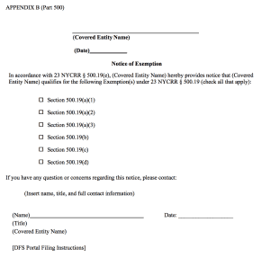 NY DFS Cybersecurity Exemption Form